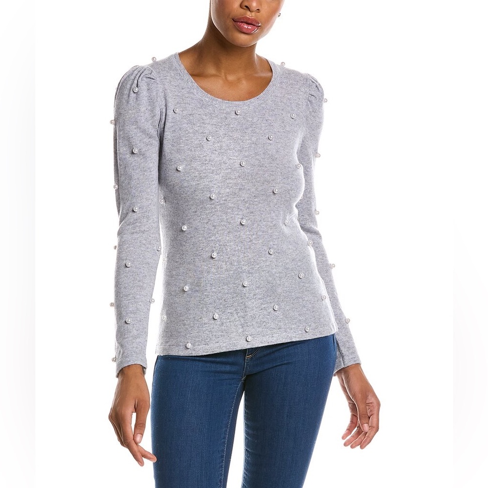 Nwt Qi Cashmere Pearl Embellished Wool & Cashmere-Blend Sweater